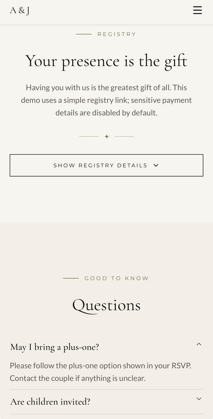 Custom Wedding Website with Online RSVP