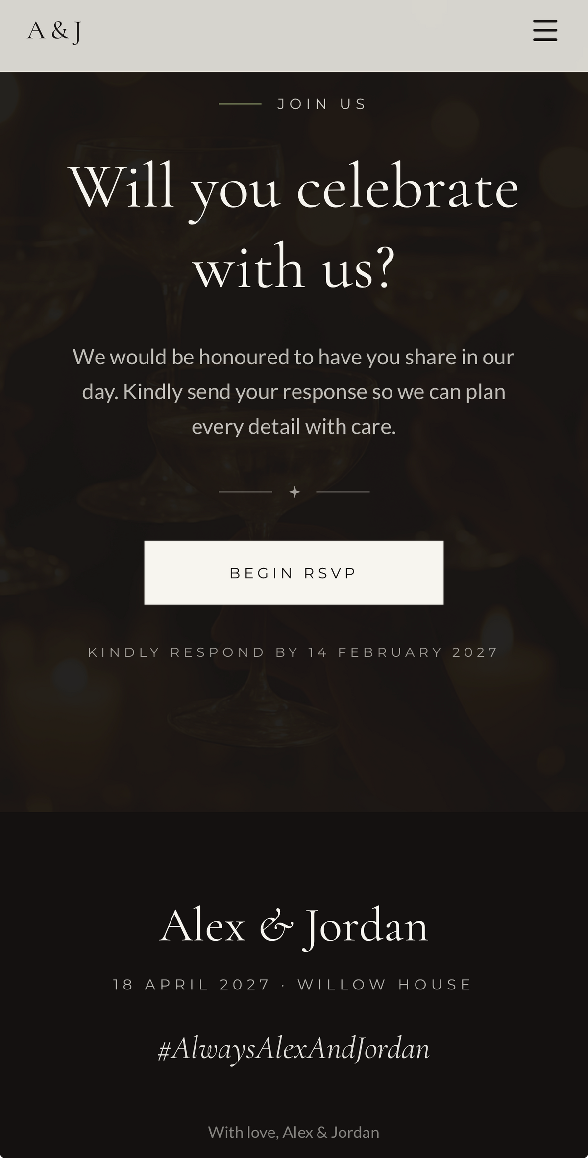 Custom Wedding Website with Online RSVP