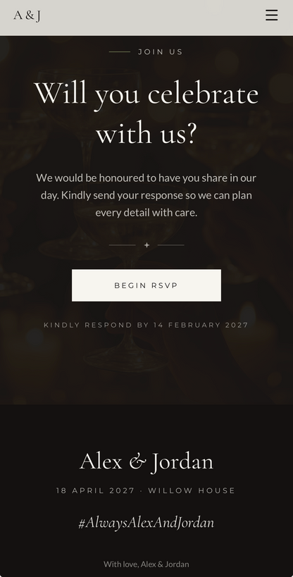 Custom Wedding Website with Online RSVP