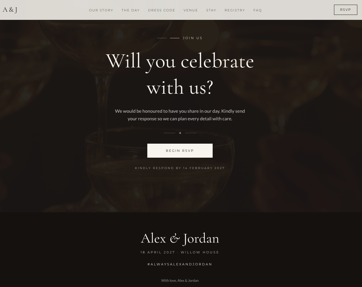 Custom Wedding Website with Online RSVP